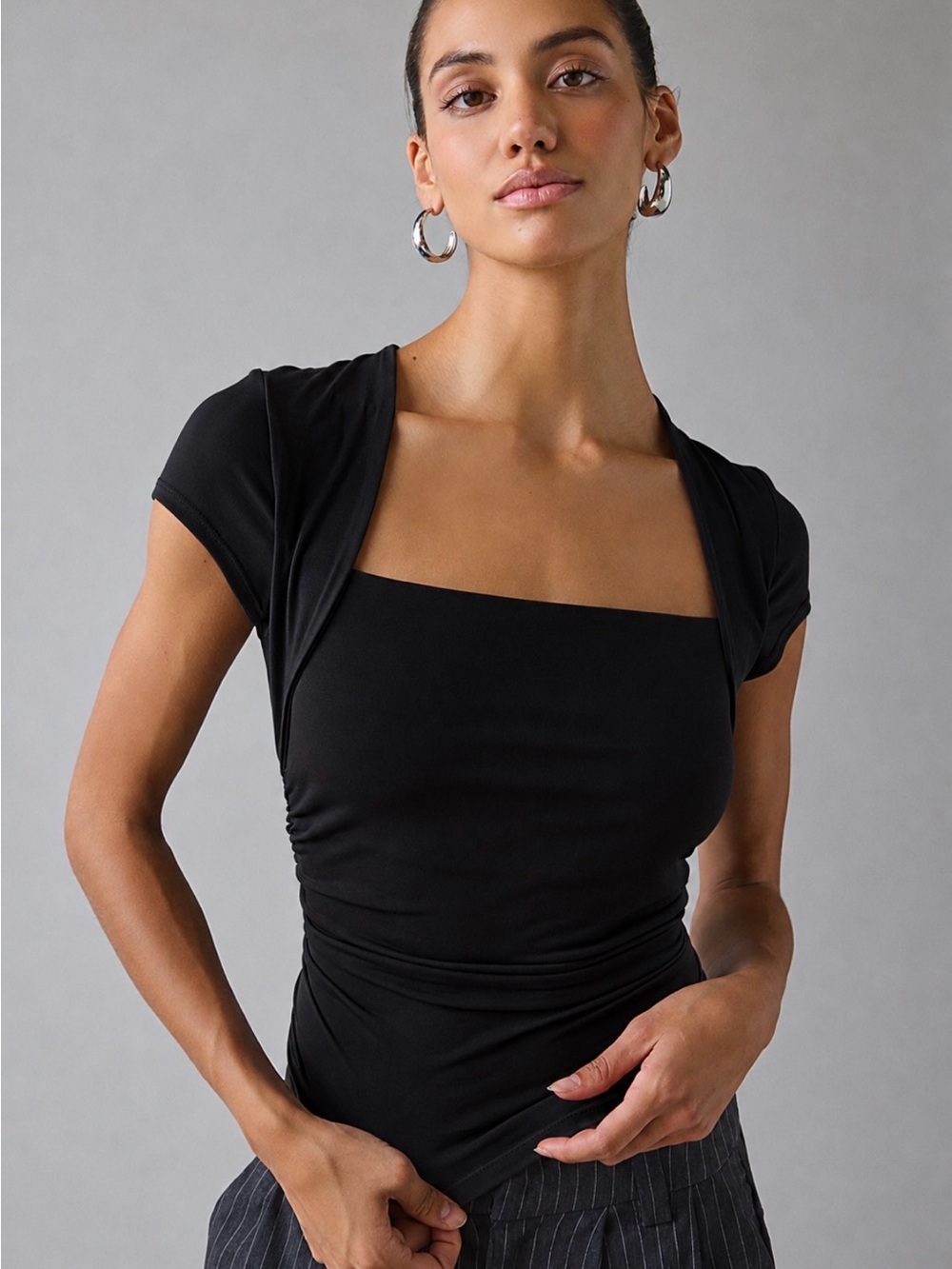 Urban Outfitters Claire Cropped Cap Sleeve Shrug Top